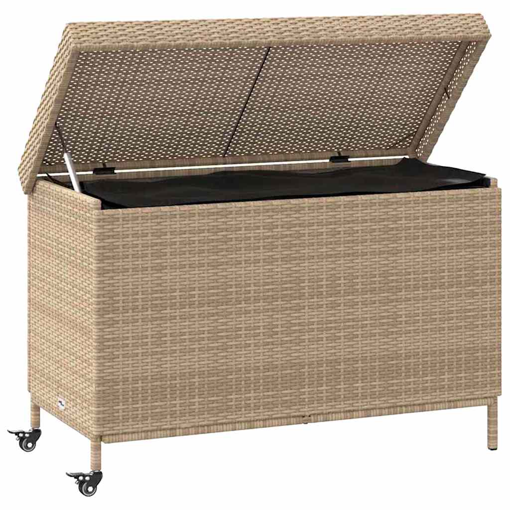 Tuinbox met wielen 110x55x73 cm poly rattan gemengd beige is nu te koop bij PeponiXL, paradijselijk wonen!
