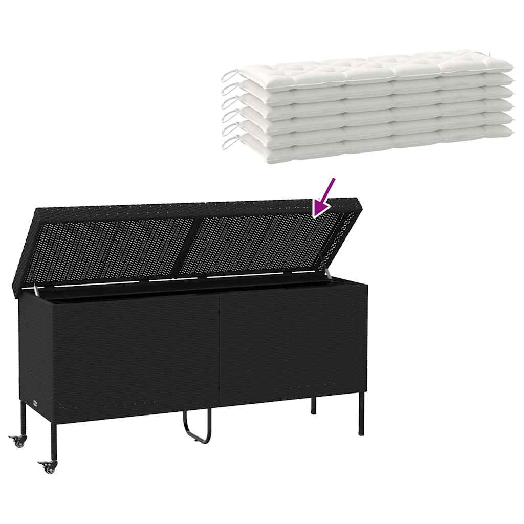 Tuinbox met wielen 160x55x75 cm poly rattan zwart is nu te koop bij PeponiXL, paradijselijk wonen!