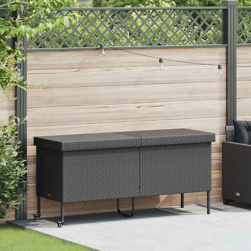 Tuinbox met wielen 160x55x75 cm poly rattan zwart is nu te koop bij PeponiXL, paradijselijk wonen!
