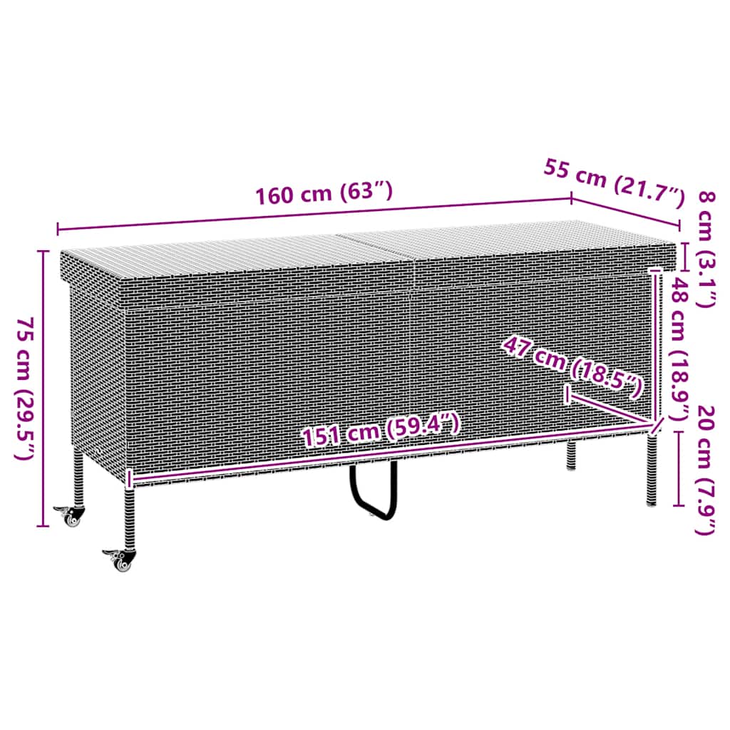 Tuinbox met wielen 160x55x75 cm poly rattan lichtgrijs is nu te koop bij PeponiXL, paradijselijk wonen!