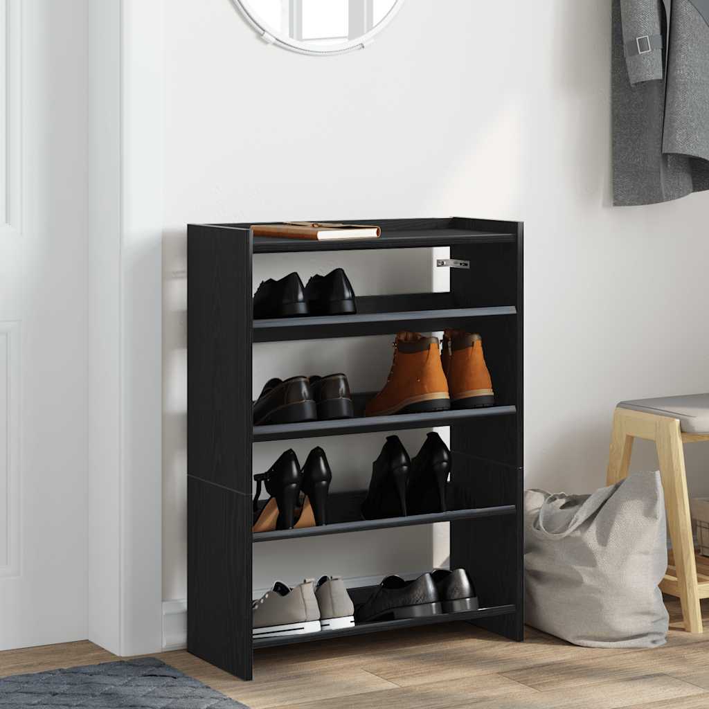 Schoenenrek 60x25x81 cm bewerkt hout zwart is nu te koop bij PeponiXL, paradijselijk wonen!