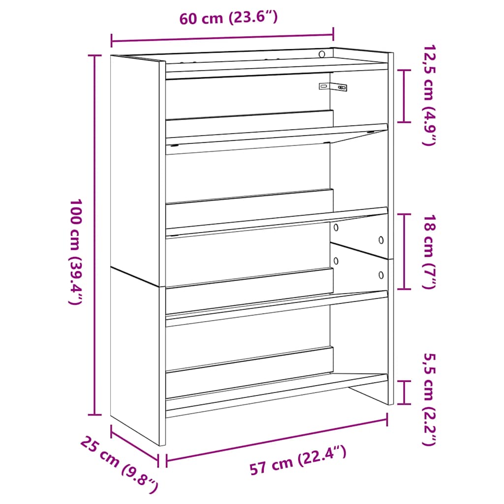 Schoenenrek 60x25x81 cm bewerkt hout zwart is nu te koop bij PeponiXL, paradijselijk wonen!