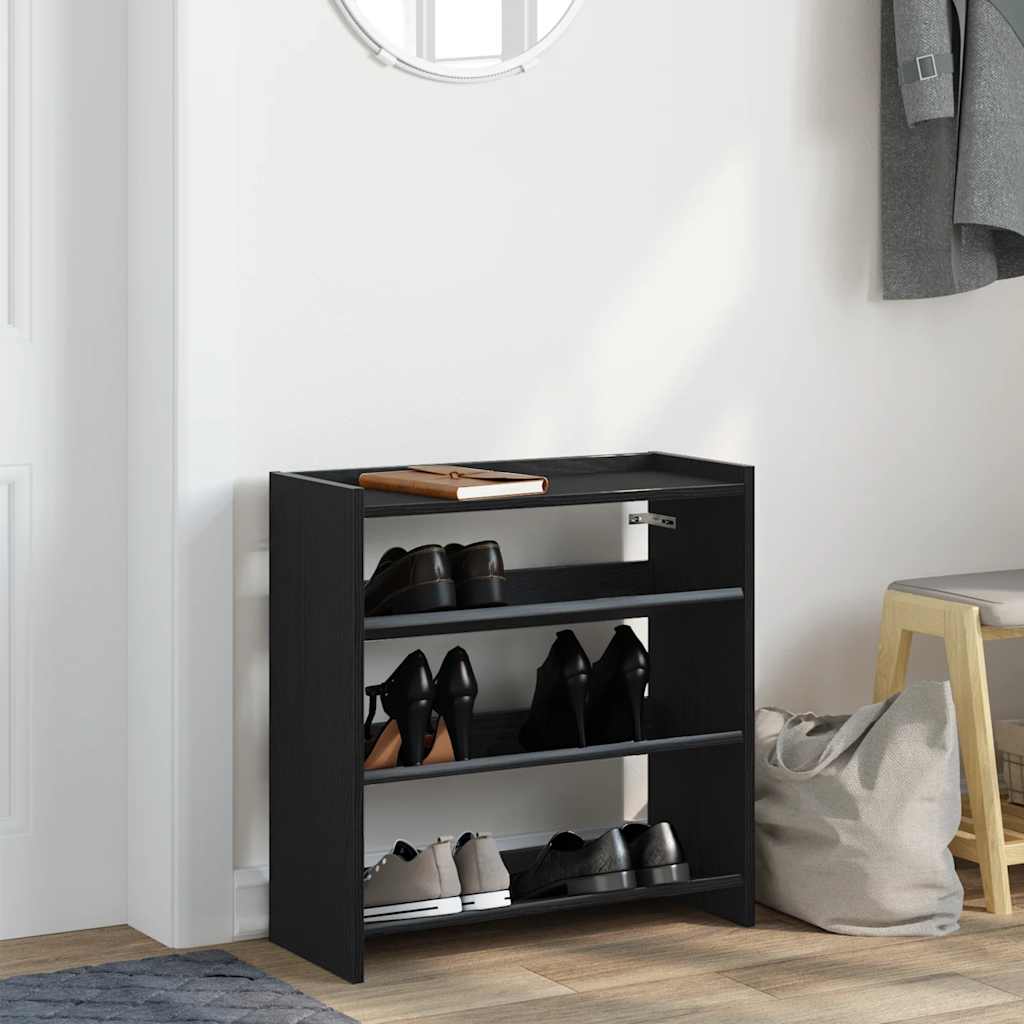 Schoenenrek 60x25x62 cm bewerkt hout zwart is nu te koop bij PeponiXL, paradijselijk wonen!