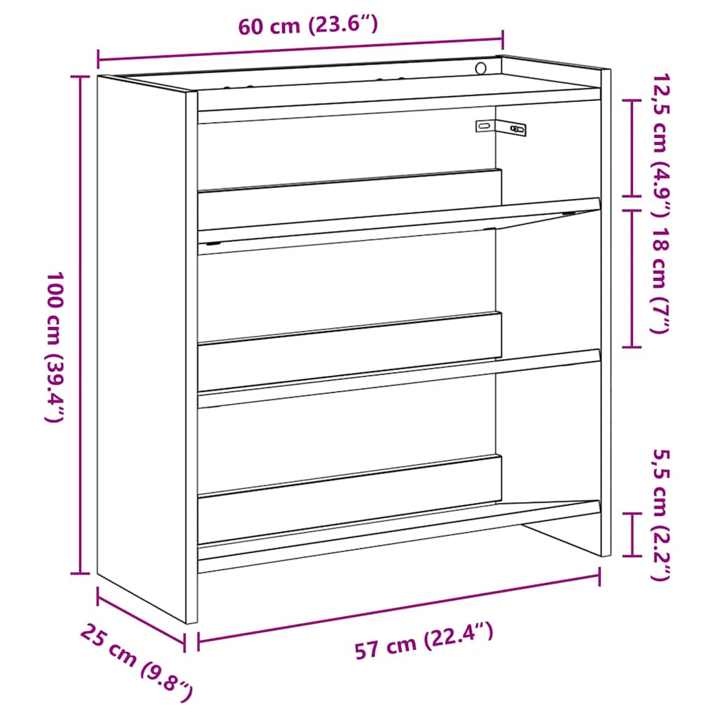 Schoenenrek 60x25x62 cm bewerkt hout betongrijs is nu te koop bij PeponiXL, paradijselijk wonen!