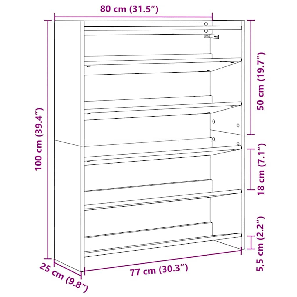 Schoenenrek 80x25x100 cm bewerkt hout wit is nu te koop bij PeponiXL, paradijselijk wonen!