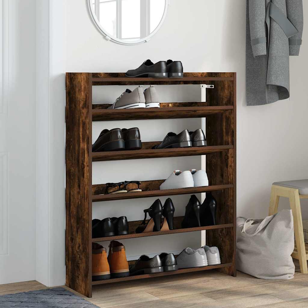 Schoenenrek 80x25x100 cm bewerkt hout gerookt eikenkleurig is nu te koop bij PeponiXL, paradijselijk wonen!