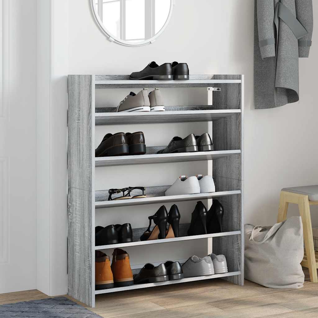Schoenenrek 80x25x100 cm bewerkt hout grijs sonoma eikenkleurig is nu te koop bij PeponiXL, paradijselijk wonen!