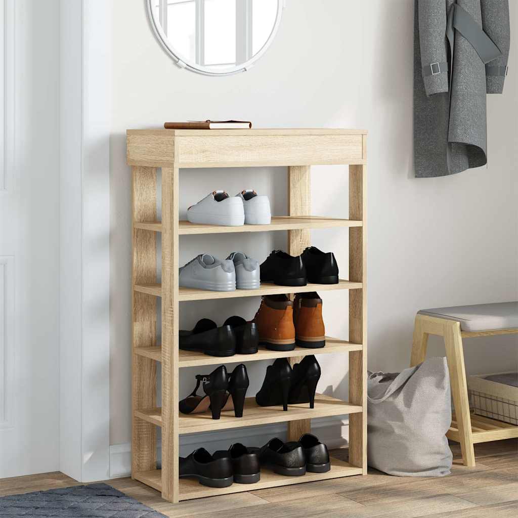 Schoenenrek 60x30x98 cm bewerkt hout sonoma eikenkleurig is nu te koop bij PeponiXL, paradijselijk wonen!