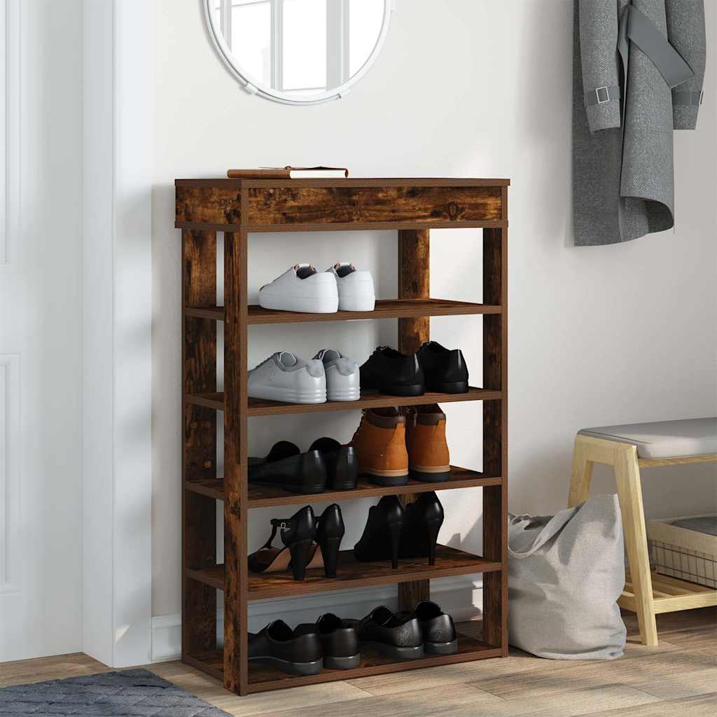 Schoenenrek 60x30x98 cm bewerkt hout gerookt eikenkleurig is nu te koop bij PeponiXL, paradijselijk wonen!