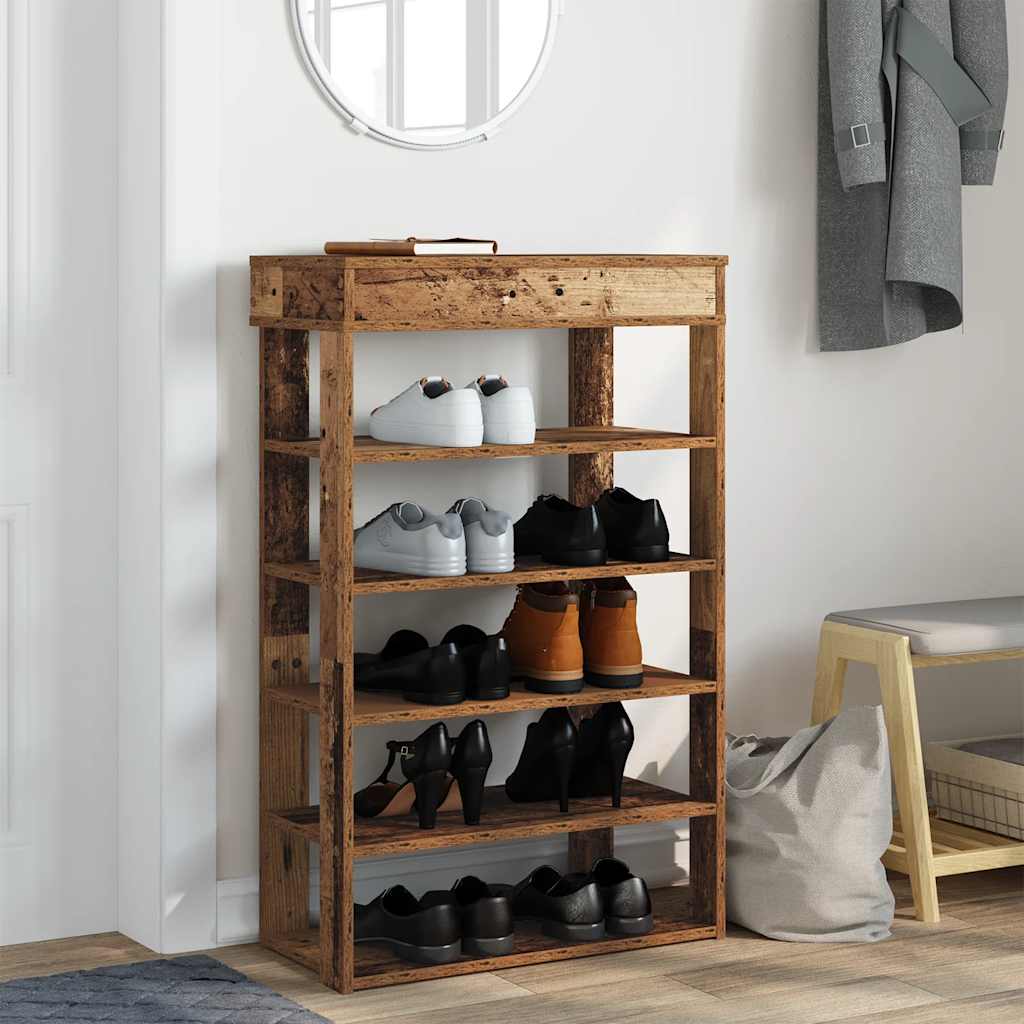 Schoenenrek 60x30x98 cm bewerkt hout oud houtkleurig is nu te koop bij PeponiXL, paradijselijk wonen!