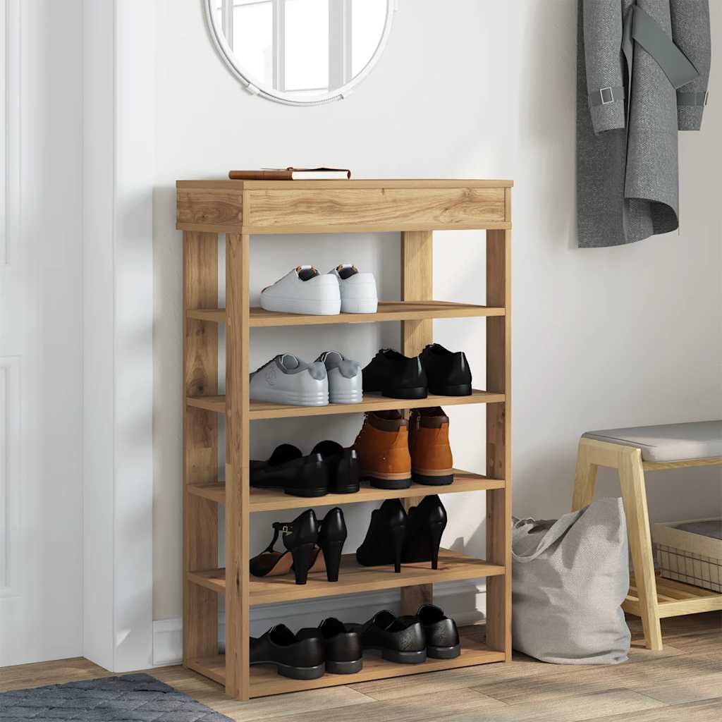 Schoenenrek 60x30x98 cm bewerkt hout artisanaal eikenkleur is nu te koop bij PeponiXL, paradijselijk wonen!