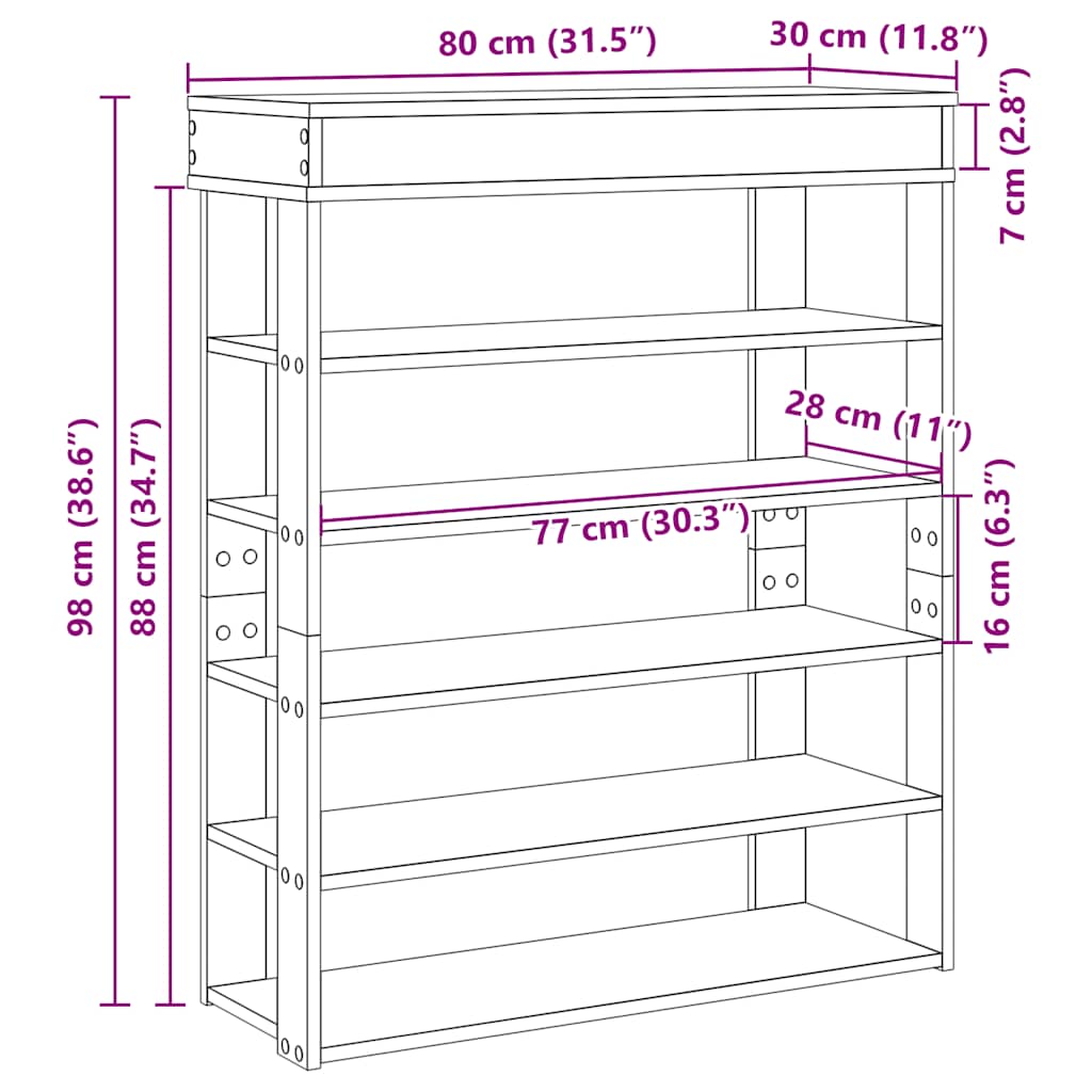 Schoenenrek 80x30x98 cm bewerkt hout betongrijs is nu te koop bij PeponiXL, paradijselijk wonen!