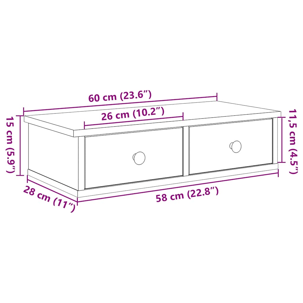Wandschap met lades 60x28x15 cm bewerkt hout wit is nu te koop bij PeponiXL, paradijselijk wonen!