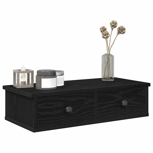 Wandschap met lades 60x28x15 cm bewerkt hout zwart is nu te koop bij PeponiXL, paradijselijk wonen!