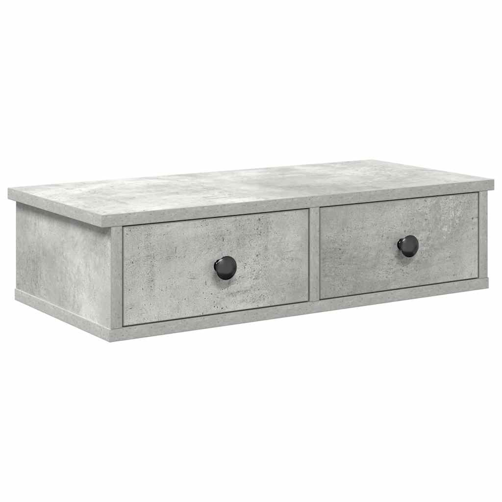 Wandschap met lades 60x28x15 cm bewerkt hout betongrijs is nu te koop bij PeponiXL, paradijselijk wonen!