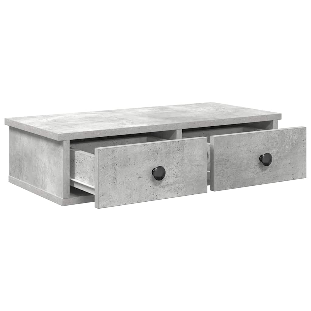 Wandschap met lades 60x28x15 cm bewerkt hout betongrijs is nu te koop bij PeponiXL, paradijselijk wonen!