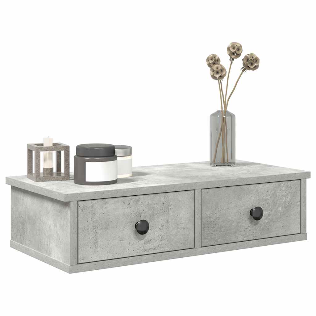 Wandschap met lades 60x28x15 cm bewerkt hout betongrijs is nu te koop bij PeponiXL, paradijselijk wonen!
