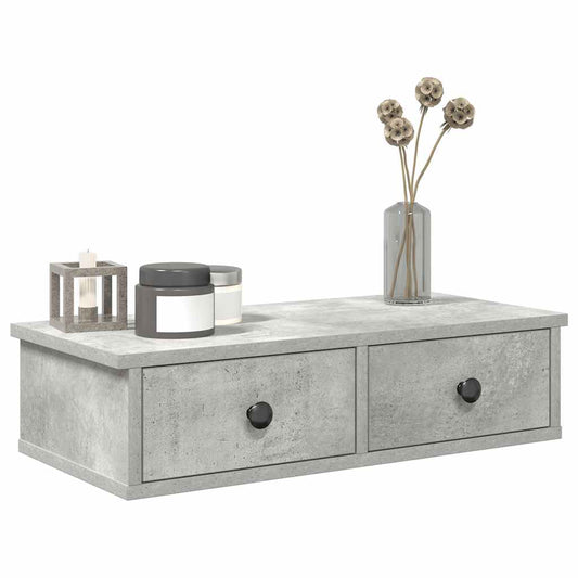 Wandschap met lades 60x28x15 cm bewerkt hout betongrijs is nu te koop bij PeponiXL, paradijselijk wonen!