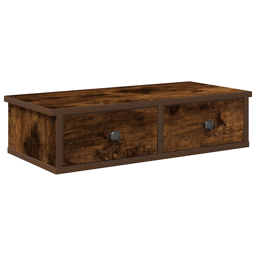 Wandschap met lades 60x28x15 cm bewerkt hout gerookt eikenkleur is nu te koop bij PeponiXL, paradijselijk wonen!