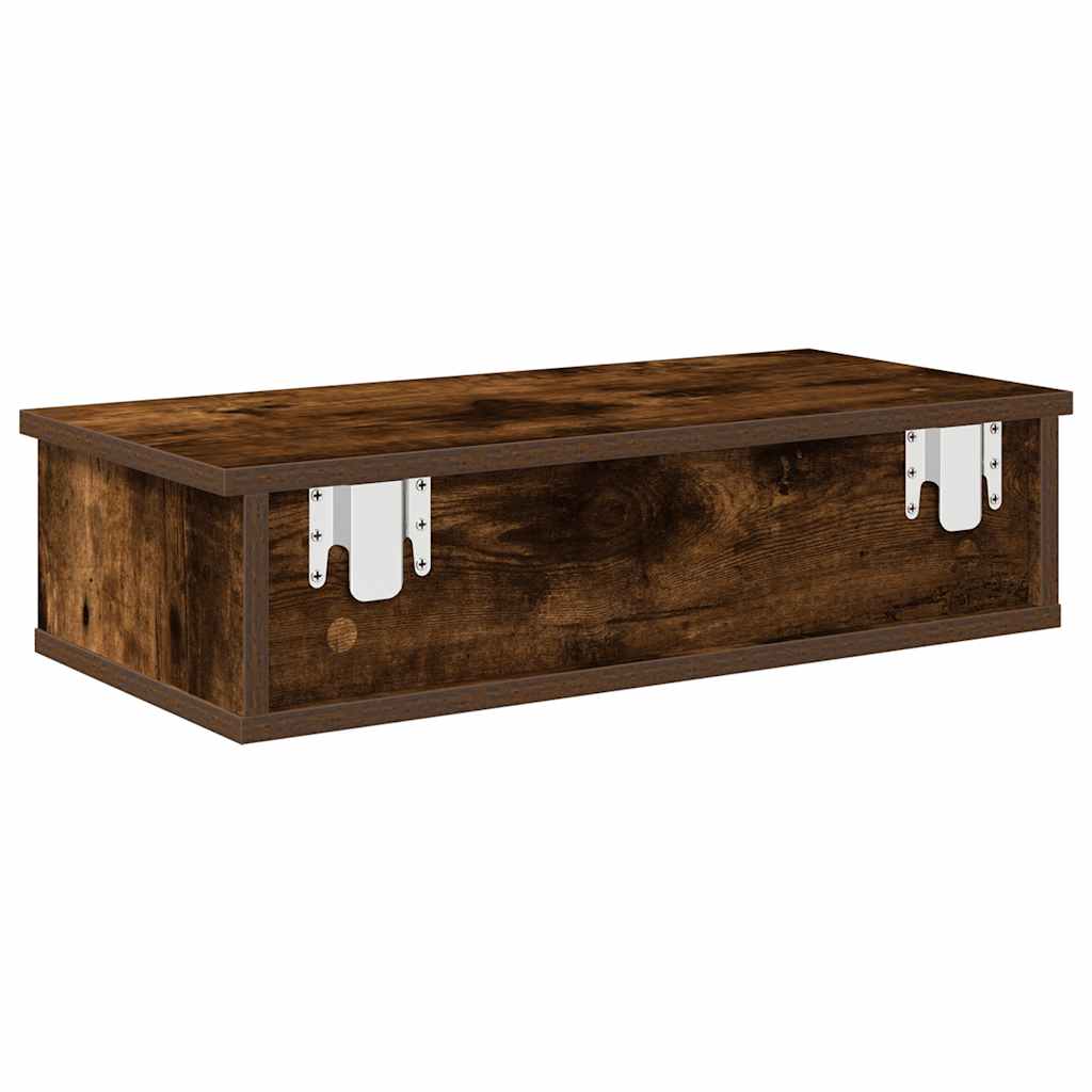 Wandschap met lades 60x28x15 cm bewerkt hout gerookt eikenkleur is nu te koop bij PeponiXL, paradijselijk wonen!