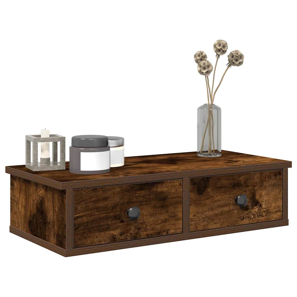 Wandschap met lades 60x28x15 cm bewerkt hout gerookt eikenkleur is nu te koop bij PeponiXL, paradijselijk wonen!