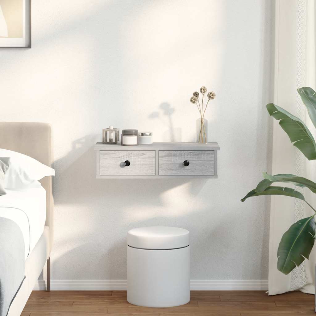 Wandschap met lades 60x28x15 cm bewerkt hout grijs sonoma eiken is nu te koop bij PeponiXL, paradijselijk wonen!