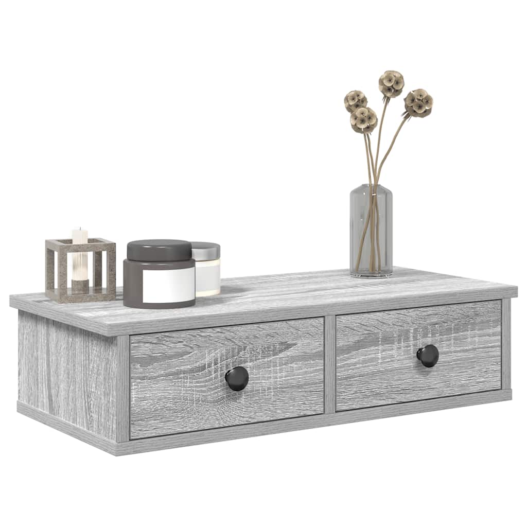 Wandschap met lades 60x28x15 cm bewerkt hout grijs sonoma eiken is nu te koop bij PeponiXL, paradijselijk wonen!