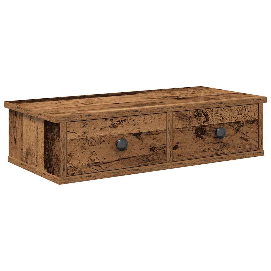 Wandschap met lades 60x28x15 cm bewerkt hout oud houtkleurig is nu te koop bij PeponiXL, paradijselijk wonen!