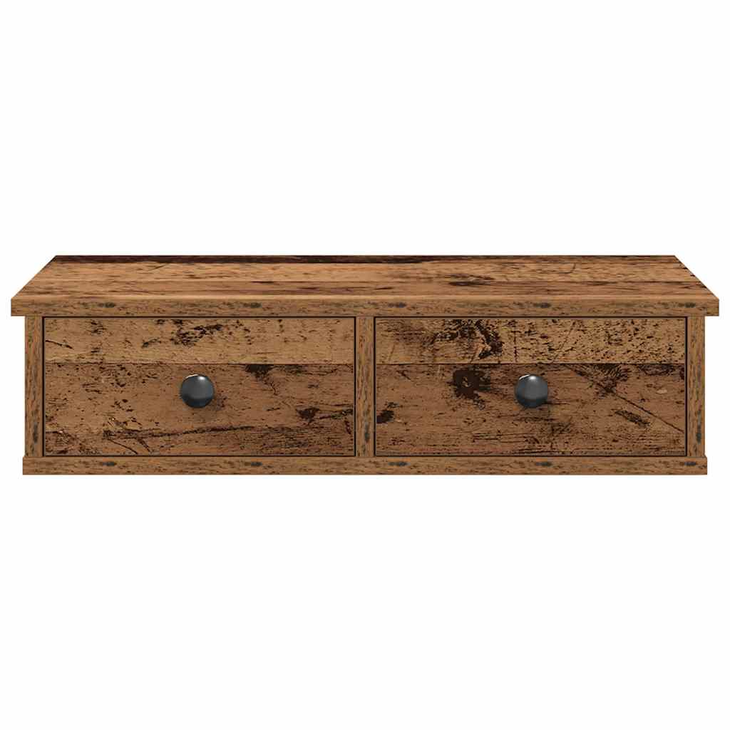 Wandschap met lades 60x28x15 cm bewerkt hout oud houtkleurig is nu te koop bij PeponiXL, paradijselijk wonen!