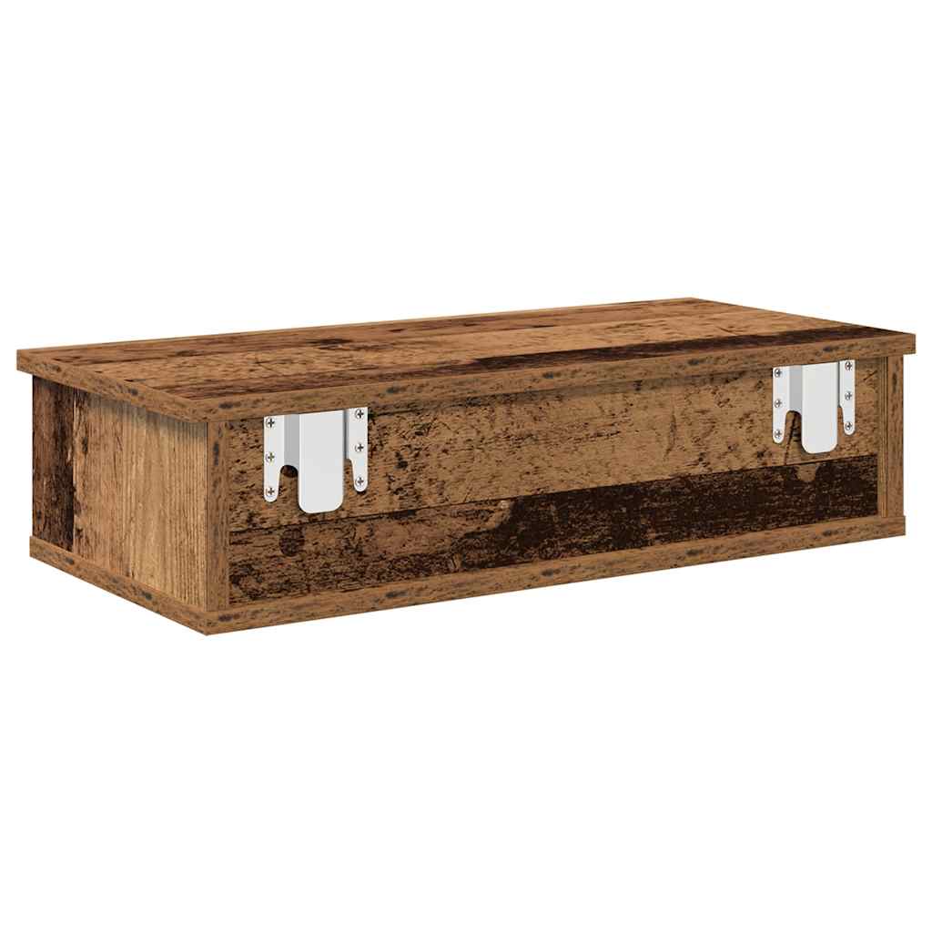 Wandschap met lades 60x28x15 cm bewerkt hout oud houtkleurig is nu te koop bij PeponiXL, paradijselijk wonen!