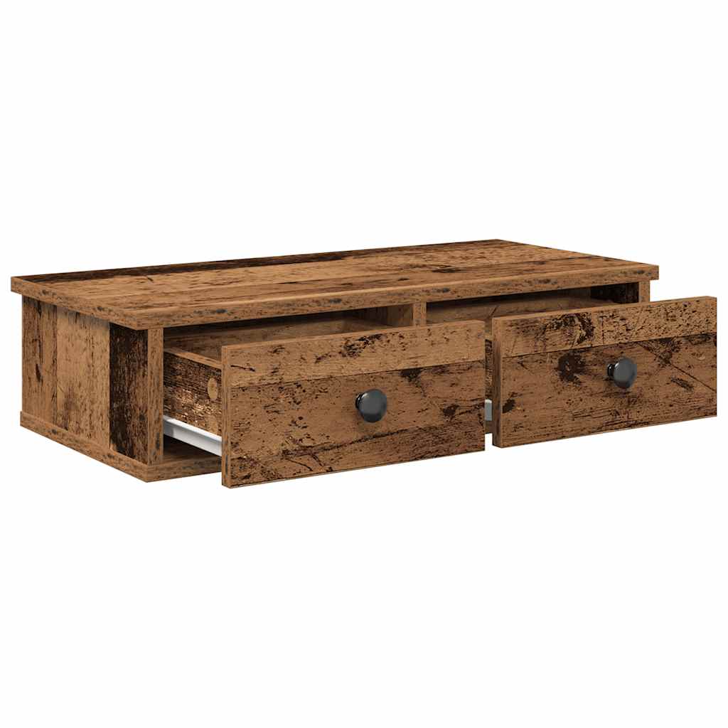 Wandschap met lades 60x28x15 cm bewerkt hout oud houtkleurig is nu te koop bij PeponiXL, paradijselijk wonen!