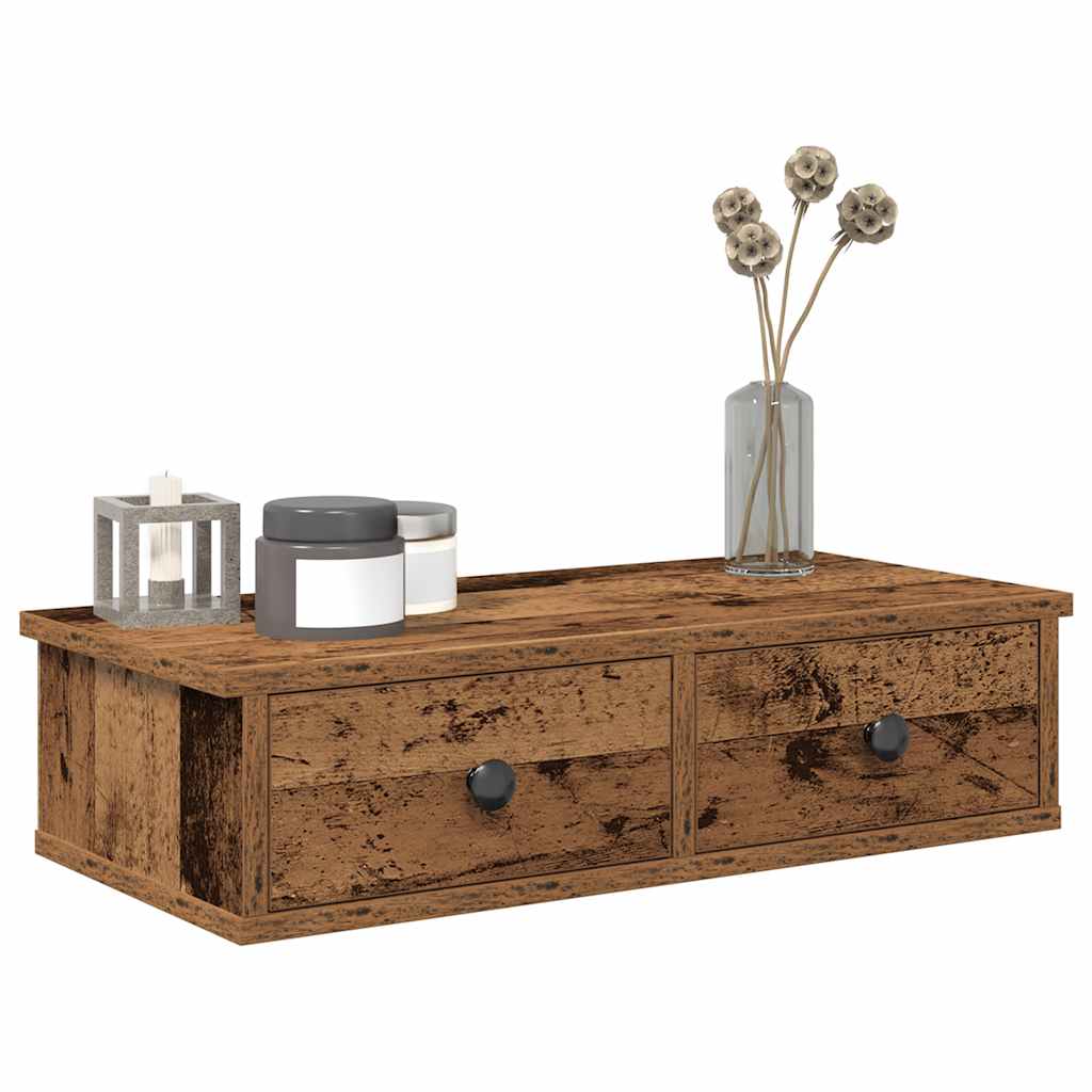 Wandschap met lades 60x28x15 cm bewerkt hout oud houtkleurig is nu te koop bij PeponiXL, paradijselijk wonen!