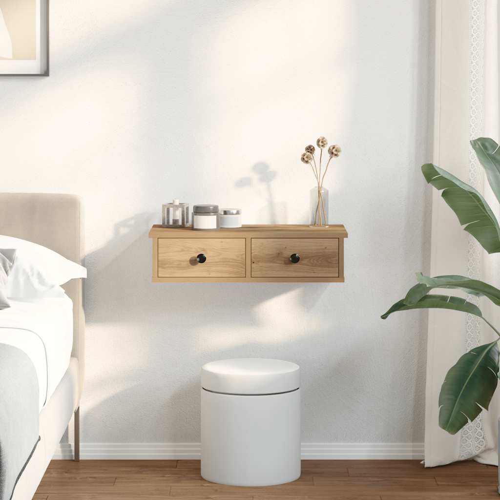 Wandschap met lades 60x28x15 cm bewerkt hout artisanaal eiken is nu te koop bij PeponiXL, paradijselijk wonen!