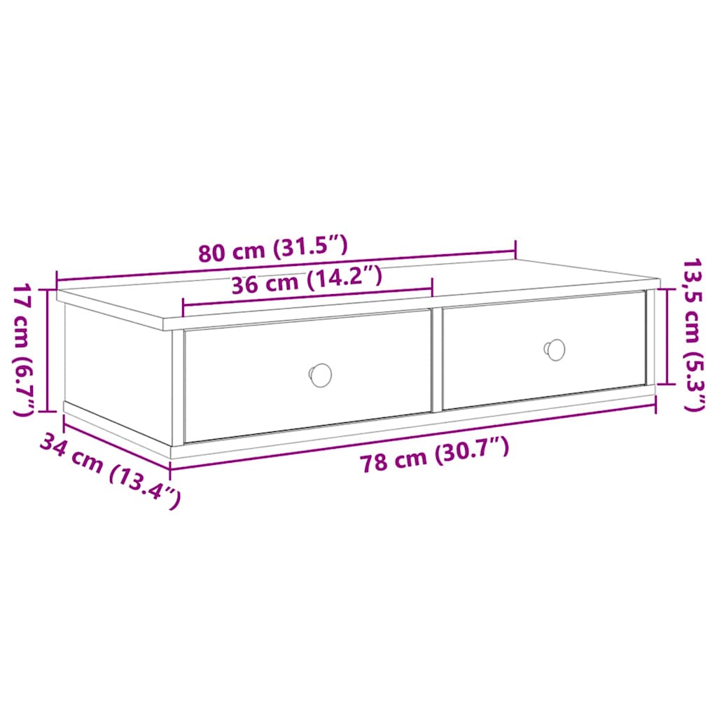 Wandschap met lades 80x34x17 cm bewerkt hout wit is nu te koop bij PeponiXL, paradijselijk wonen!