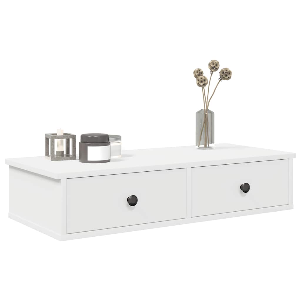Wandschap met lades 80x34x17 cm bewerkt hout wit is nu te koop bij PeponiXL, paradijselijk wonen!