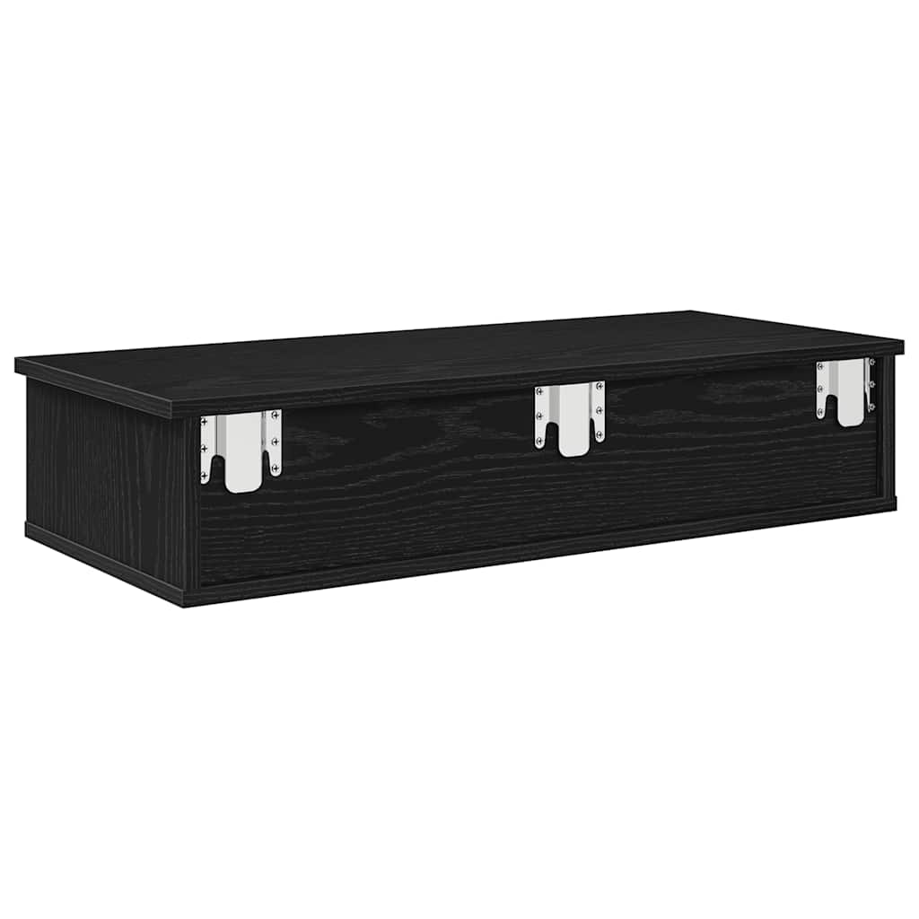 Wandschap met lades 80x31x17 cm bewerkt hout zwart is nu te koop bij PeponiXL, paradijselijk wonen!