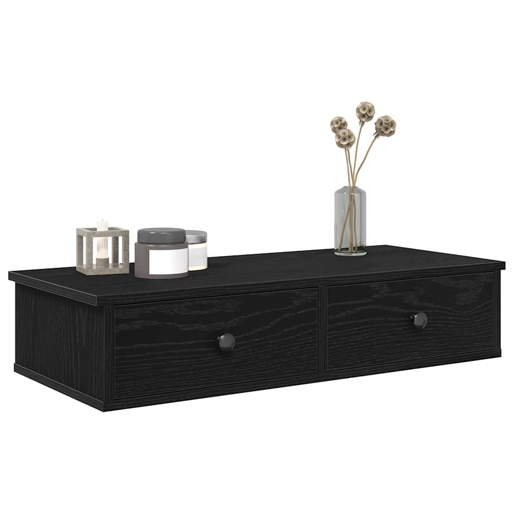 Wandschap met lades 80x31x17 cm bewerkt hout zwart is nu te koop bij PeponiXL, paradijselijk wonen!