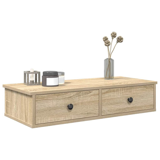 Wandschap met lades 80x34x17 cm bewerkt hout sonoma eikenkleur is nu te koop bij PeponiXL, paradijselijk wonen!