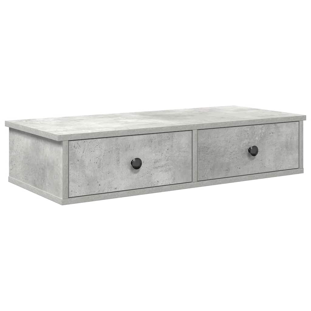 Wandschap met lades 80x31x17 cm bewerkt hout betongrijs is nu te koop bij PeponiXL, paradijselijk wonen!