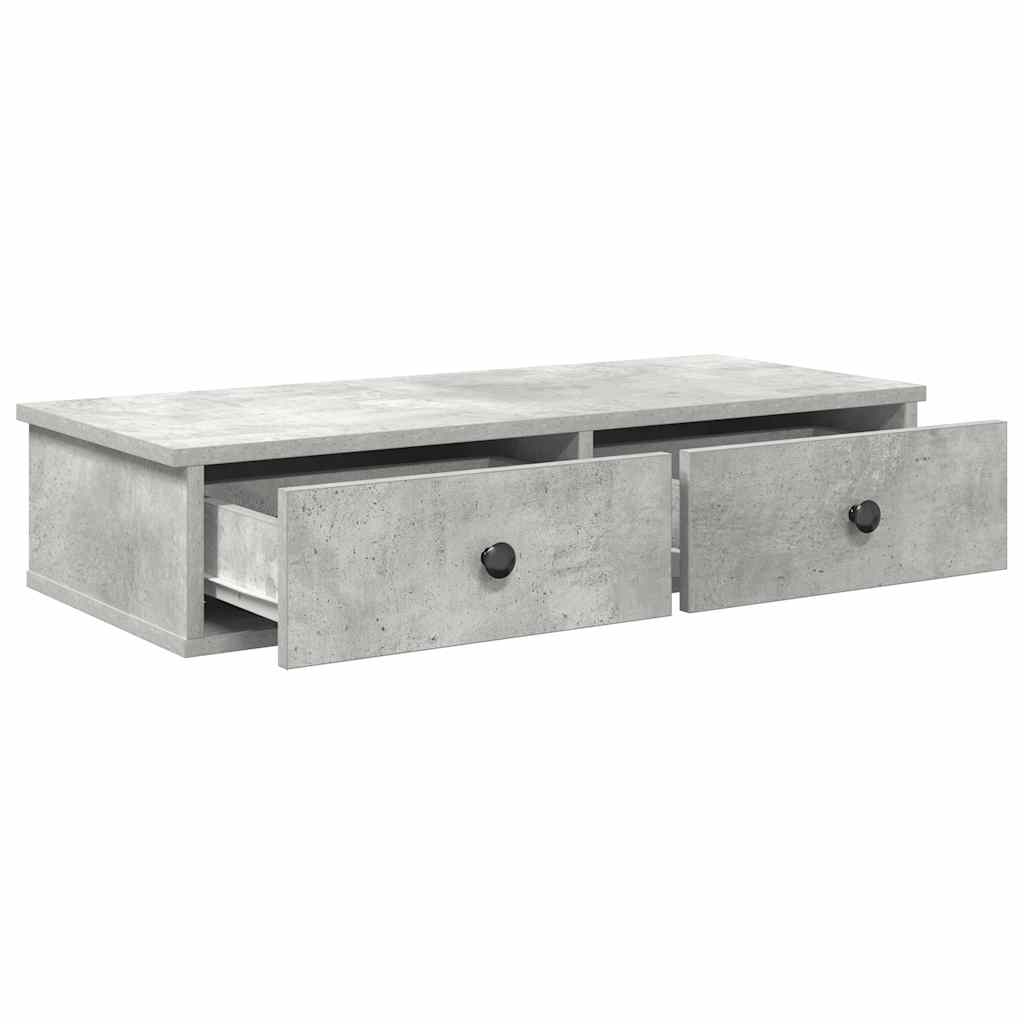 Wandschap met lades 80x31x17 cm bewerkt hout betongrijs is nu te koop bij PeponiXL, paradijselijk wonen!