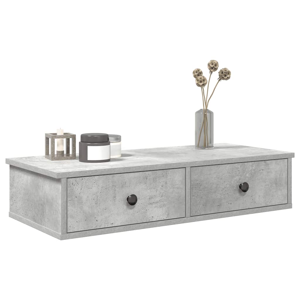 Wandschap met lades 80x31x17 cm bewerkt hout betongrijs is nu te koop bij PeponiXL, paradijselijk wonen!