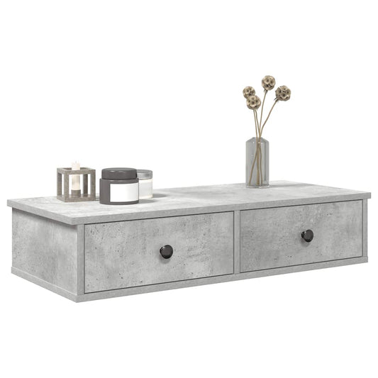 Wandschap met lades 80x31x17 cm bewerkt hout betongrijs is nu te koop bij PeponiXL, paradijselijk wonen!