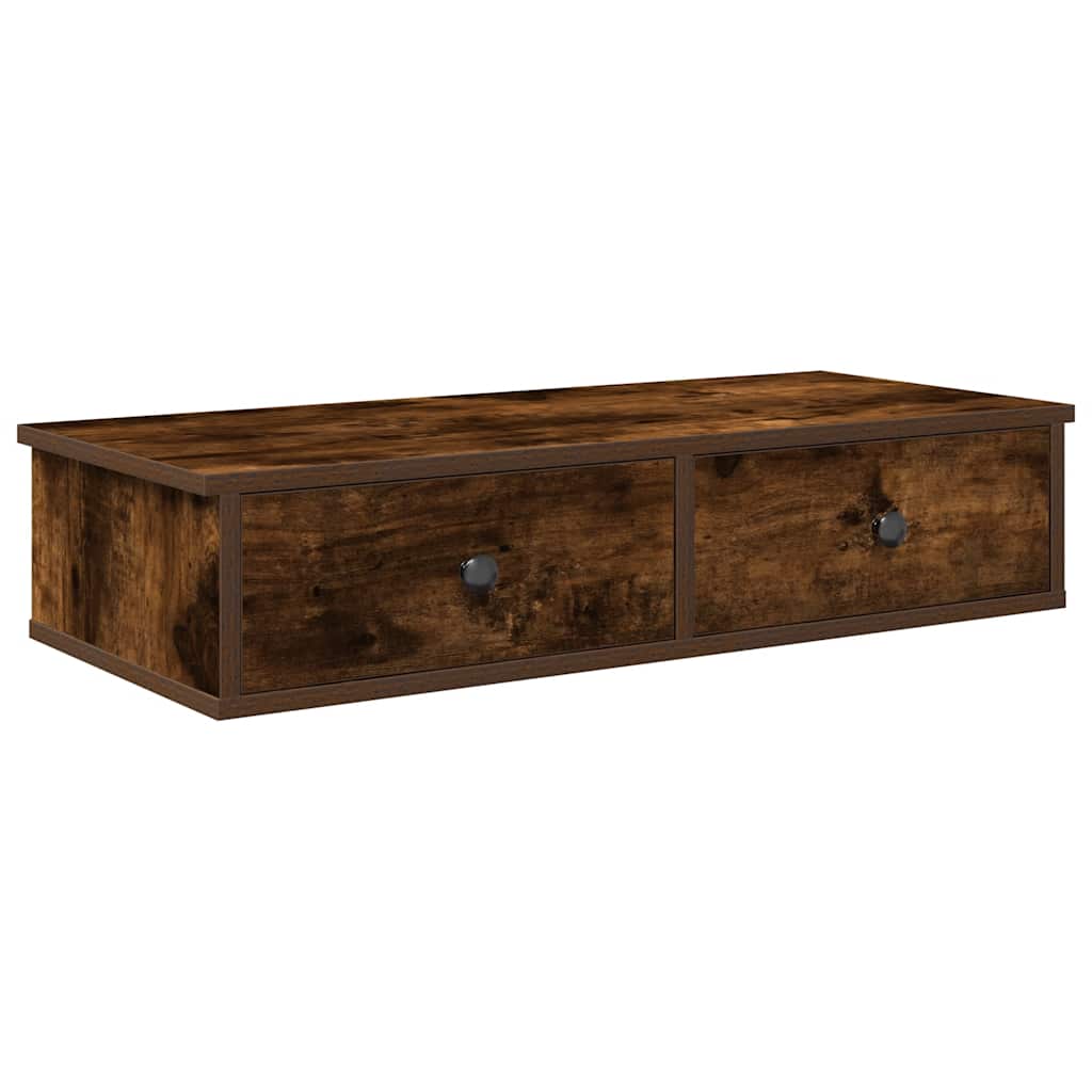 Wandschap met lades 80x31x17 cm bewerkt hout gerookt eikenkleur is nu te koop bij PeponiXL, paradijselijk wonen!