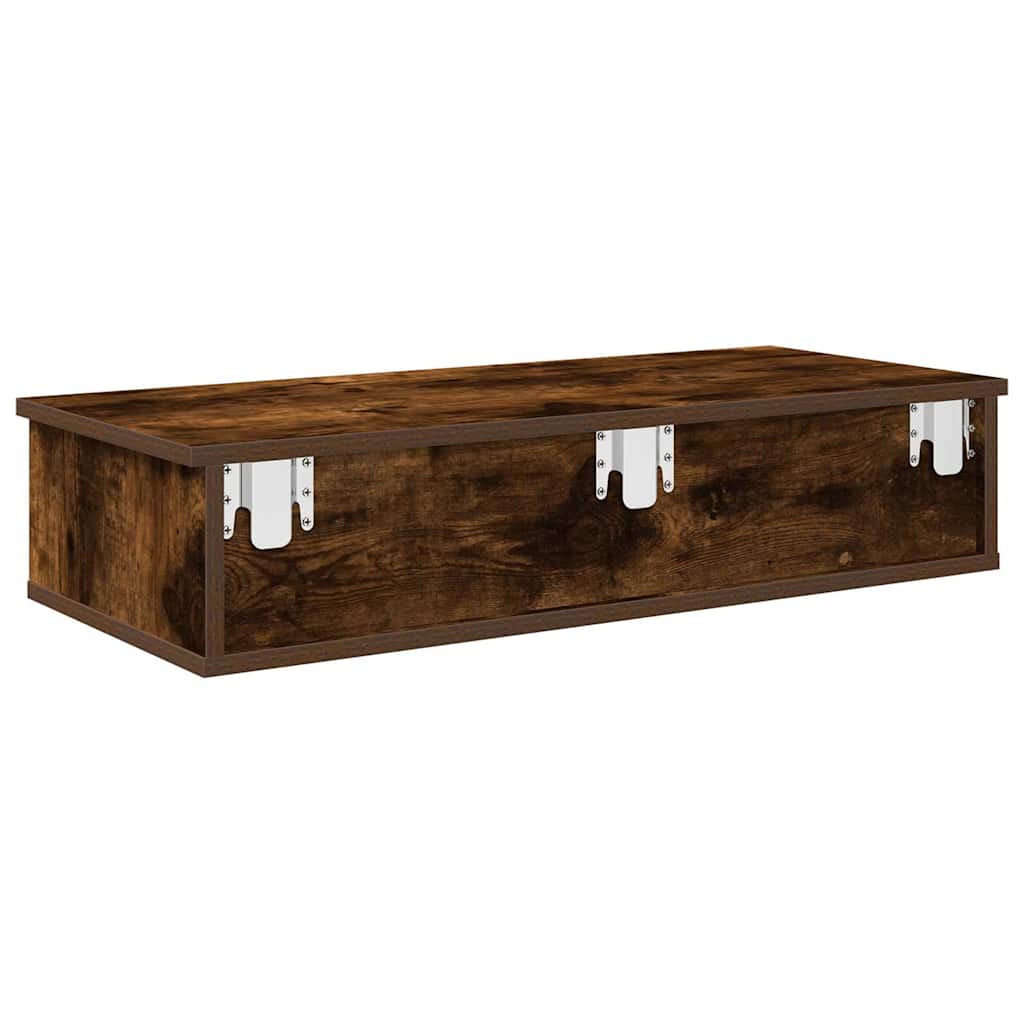Wandschap met lades 80x31x17 cm bewerkt hout gerookt eikenkleur is nu te koop bij PeponiXL, paradijselijk wonen!