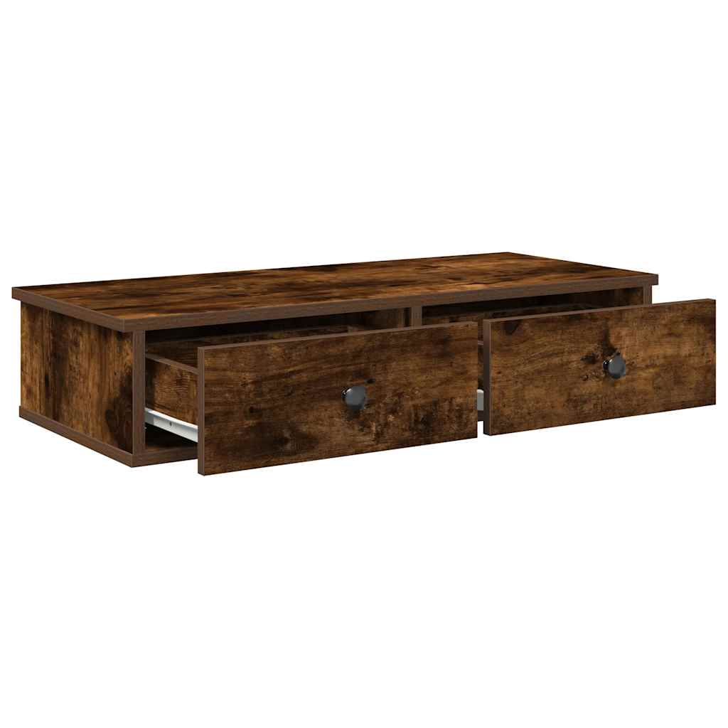 Wandschap met lades 80x31x17 cm bewerkt hout gerookt eikenkleur is nu te koop bij PeponiXL, paradijselijk wonen!