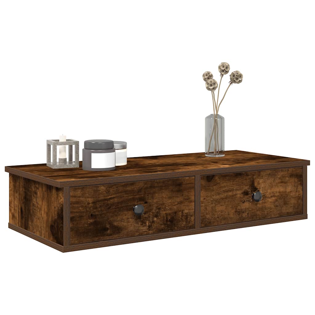 Wandschap met lades 80x31x17 cm bewerkt hout gerookt eikenkleur is nu te koop bij PeponiXL, paradijselijk wonen!