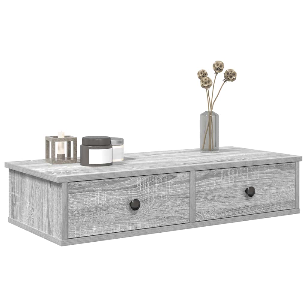 Wandschap met lades 80x31x17 cm bewerkt hout grijs sonoma eiken is nu te koop bij PeponiXL, paradijselijk wonen!