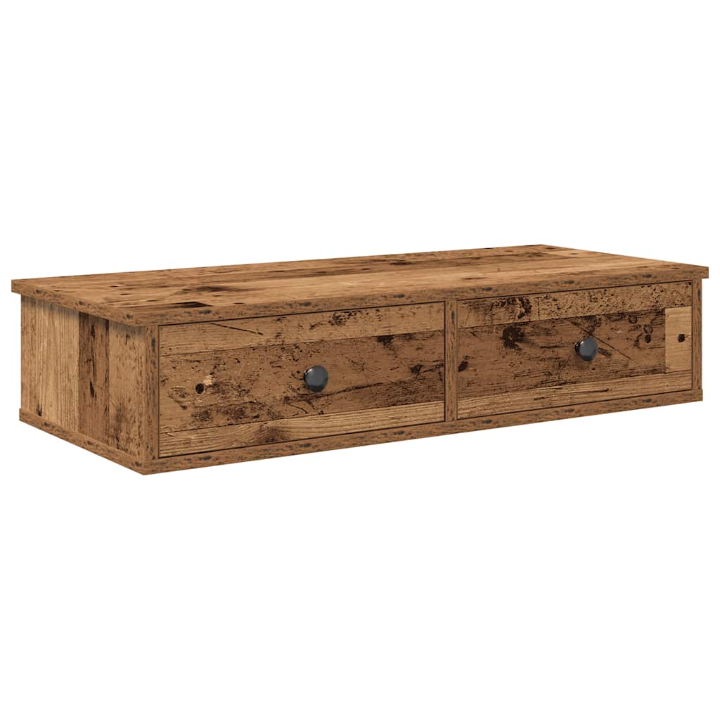 Wandschap met lades 80x31x17 cm bewerkt hout oud houtkleurig is nu te koop bij PeponiXL, paradijselijk wonen!
