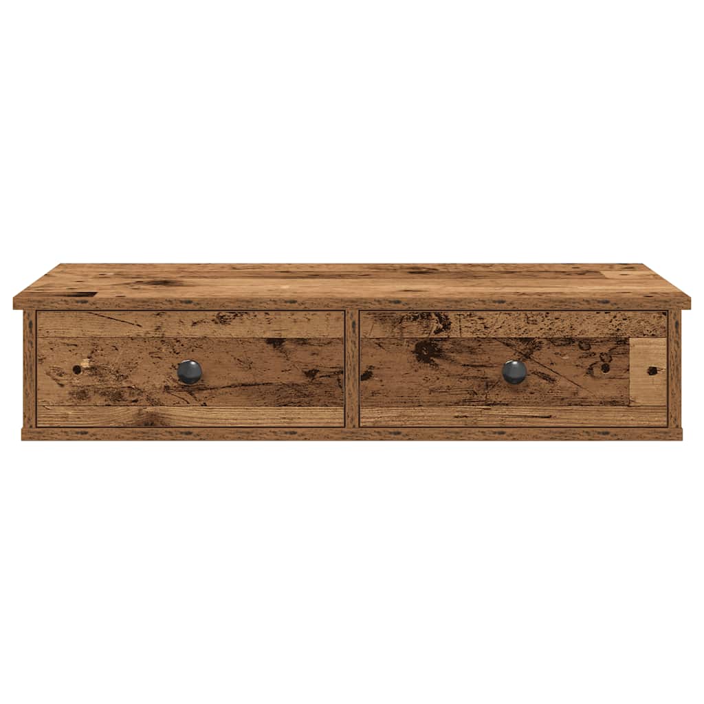 Wandschap met lades 80x31x17 cm bewerkt hout oud houtkleurig is nu te koop bij PeponiXL, paradijselijk wonen!