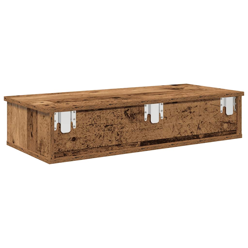 Wandschap met lades 80x31x17 cm bewerkt hout oud houtkleurig is nu te koop bij PeponiXL, paradijselijk wonen!